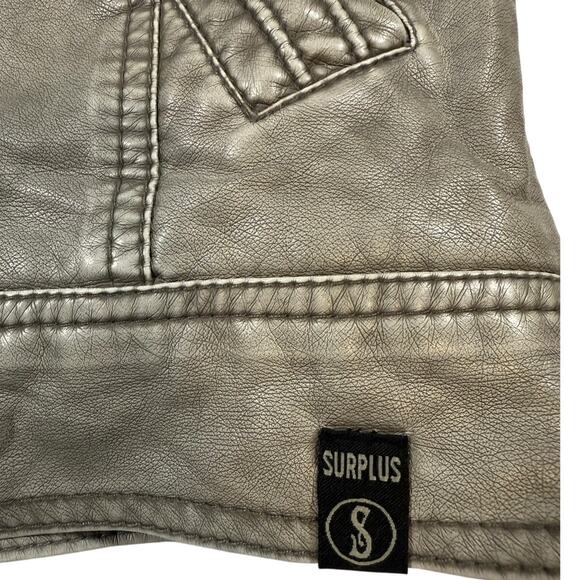 Surplus Faux Leather Hoodie Jacket Men’s M Gray Biker Bomber Fleece Lined - Picture 5 of 9